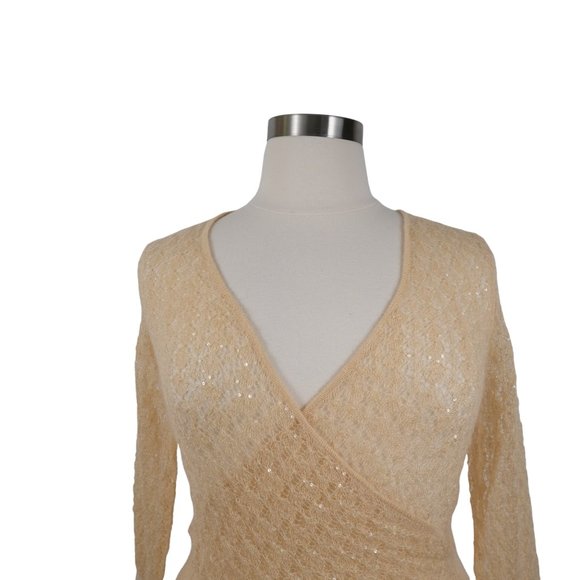 The Limited Womens S Kid Mohair Blend Beige Sheer Low V Cut Lightweight Sweater - Picture 2 of 10